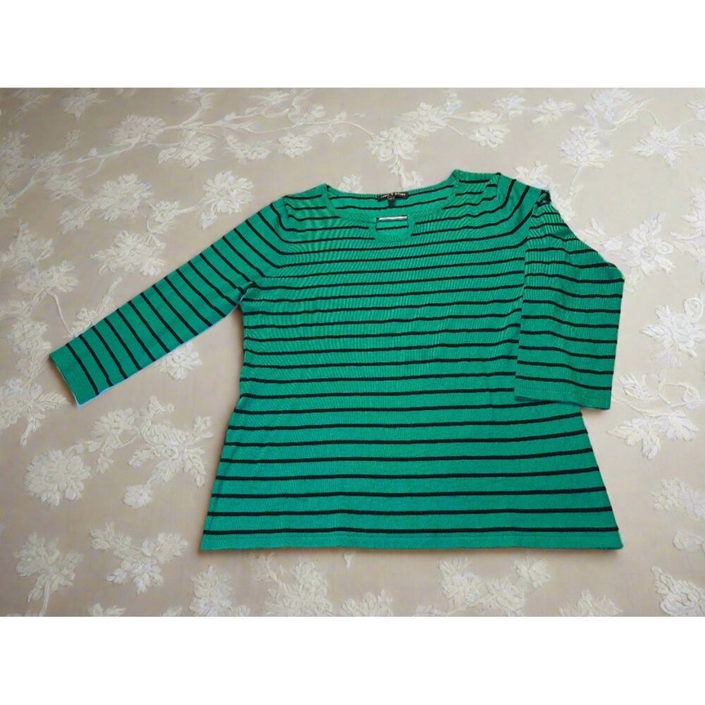 Cable & Gauge‎ Green Striped Sweater